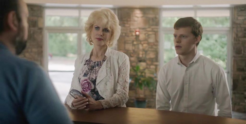 Nicole Kidman as Nancy Eamons and Lucas Hedges as Jared Eamons in Boy Erased. 