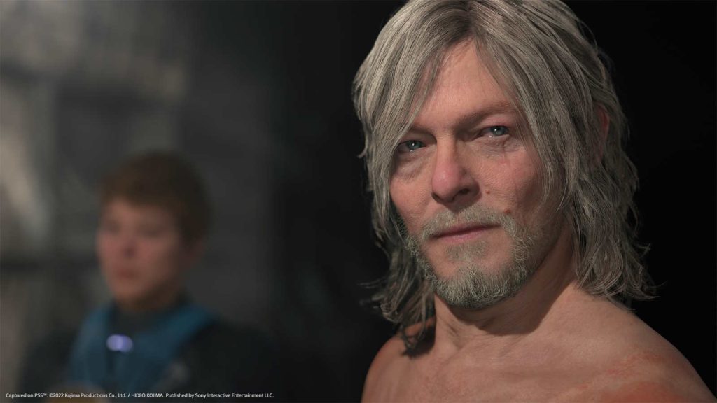  On the Beach screenshot showing a close-up of the game's protagonist, Sam Porter Bridges (Norman Reedus).