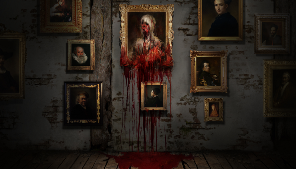 A Layers of Fear image of a photo dripping with blood. 