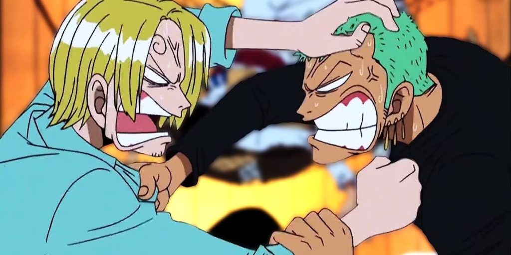 Zoro and Sanji arguing in One Piece