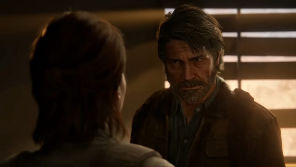 The image shows Joel talking to Ellie in The last of us on PC 