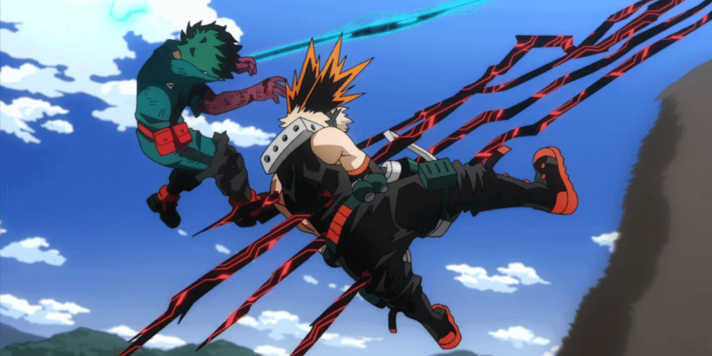 Bakugo saves Deku from Shigaraki's attack.