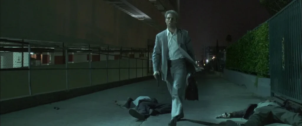 Tom Cruise’s Vincent, in the alley confrontation scene from Collateral, shows just how ruthless and deadly he can be