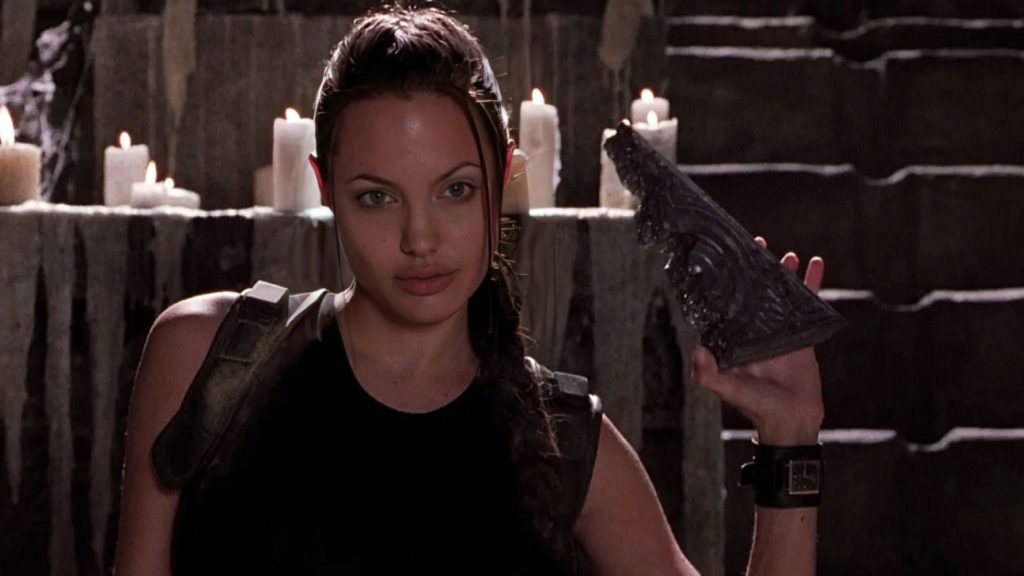 An image of Angelina Jolie in the 2001 movie, Lara Croft: Tomb Raider.