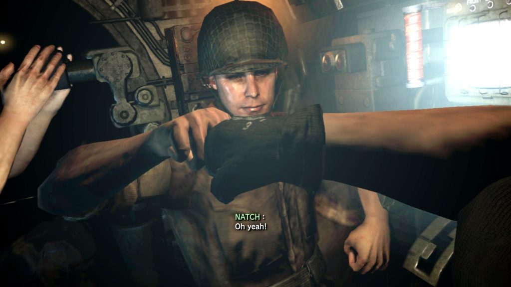 Characters fist bumping in Steel Battalion.