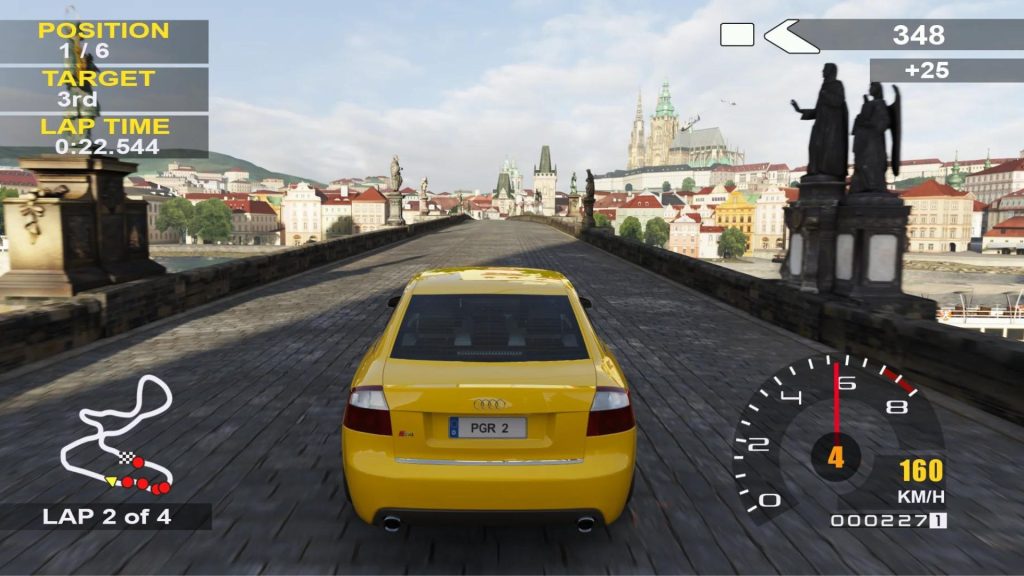 A car driving over a bridge in Project Gotham Racing 2.