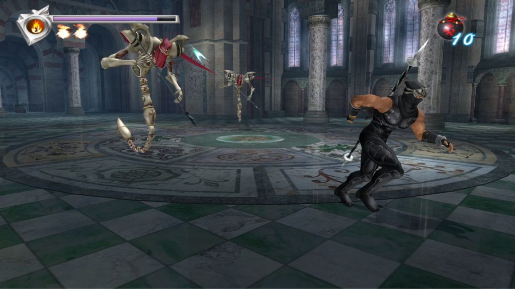 Character running away frrom enemies in Ninja Gaiden Black.