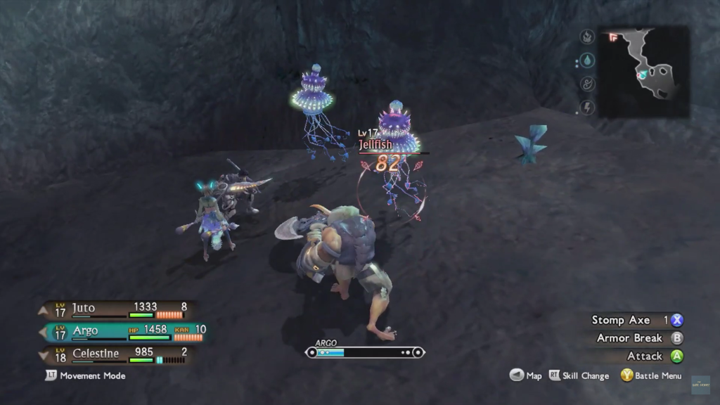 The player fighting against Jellyfish in Magnacarta 2.