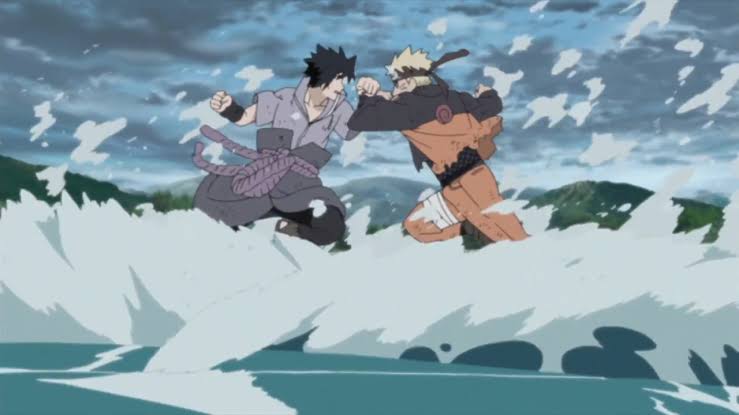 Naruto and Sasuke fighting at the end of the series