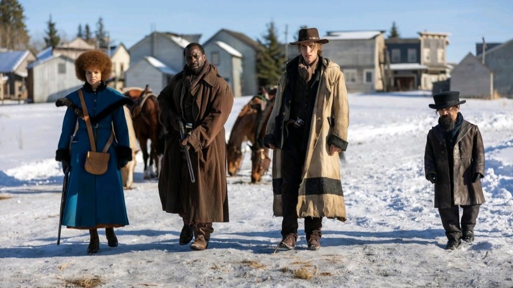 Peter Dinklage, Levon Hawke, Gbenga Akinnagbe, and Leslie Grace in The Thicket (2024) | Image via Tubi