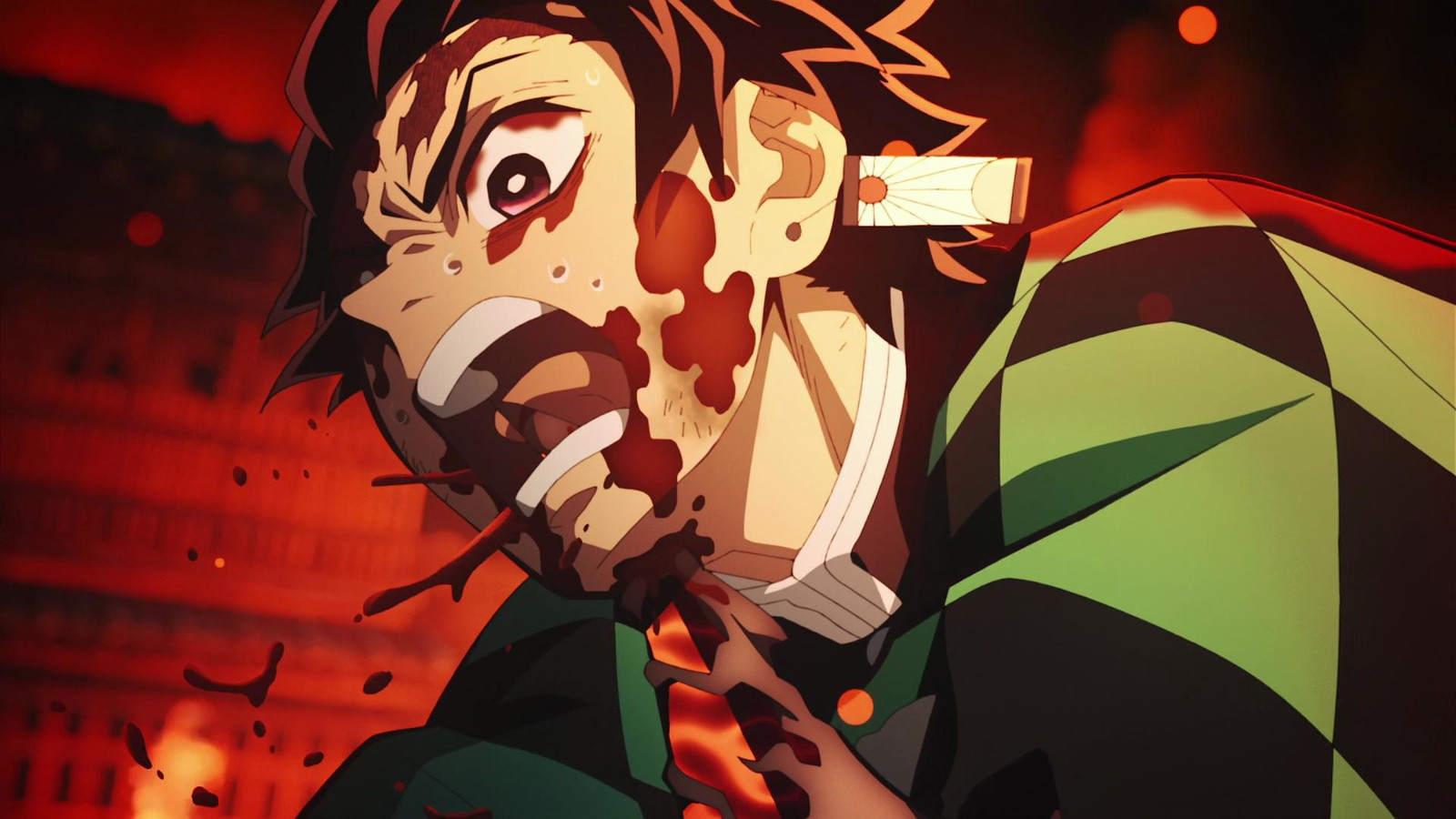 Tanjiro is covered in blood in Demon slayer  anime