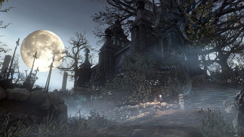 the image shows an haunting surrounding of Bloodborne's The Old Hunters DLC