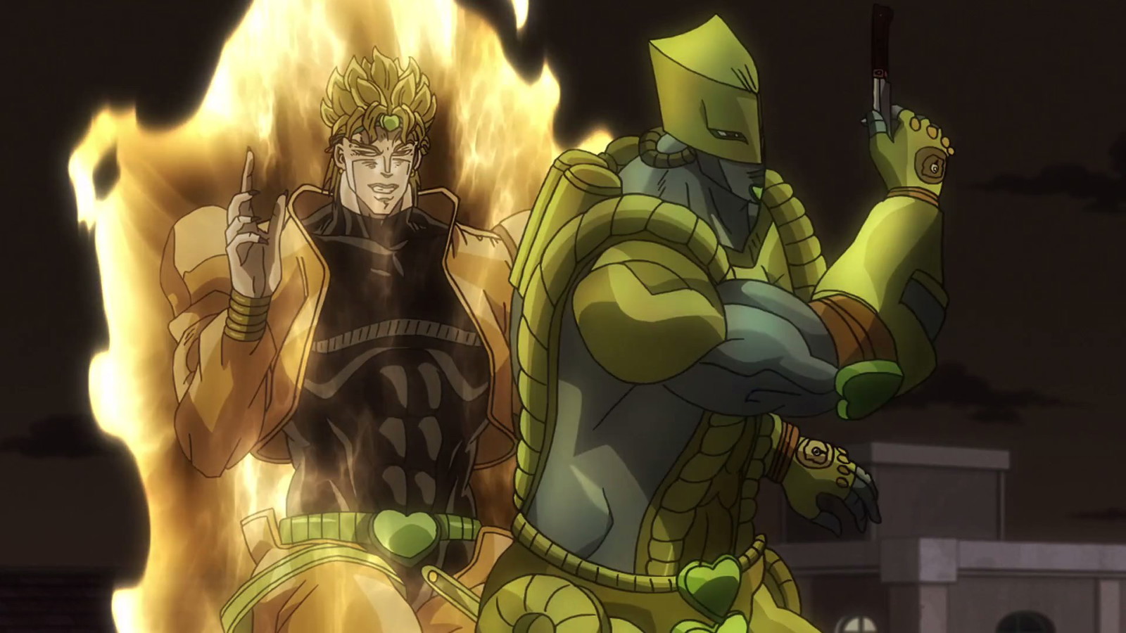 Dio is standing with his stand in front of him 