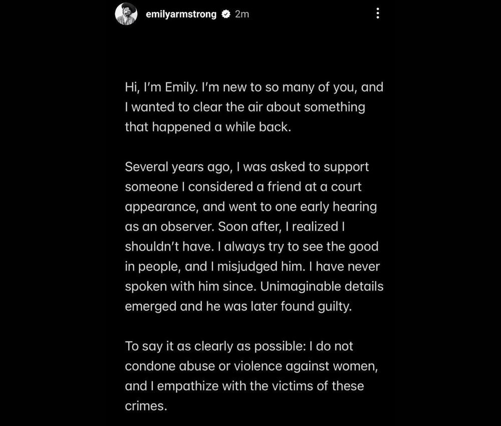 Days After Replacing Chester Bennington Emily Armstrong Apologizes to Linkin Park Fans For Her Past Actions