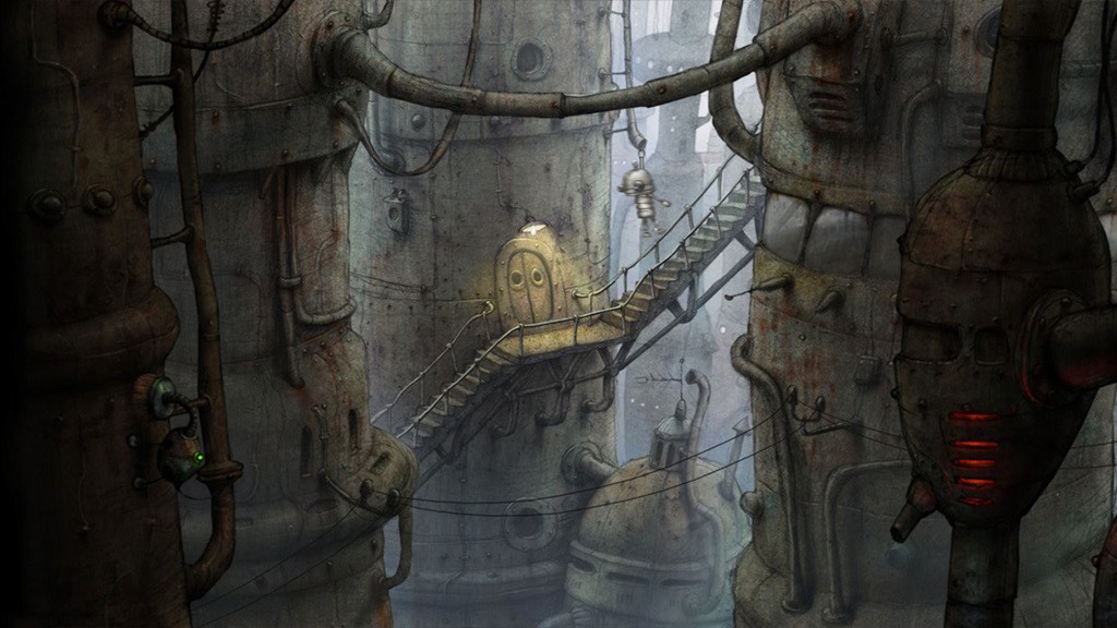 The robot hanging from the pipes in Machinarium.
