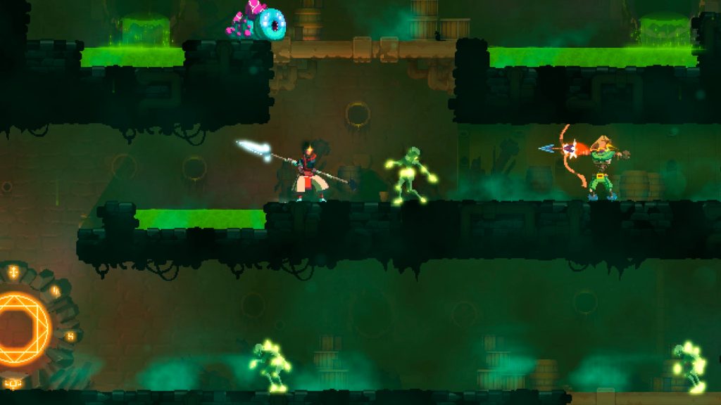 Dead Cells gameplay facing a ton of enemies.