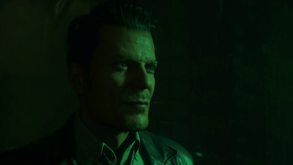 A still from Alan Wake 2, featuring Alex Casey from when he was confronting Wake in New York.