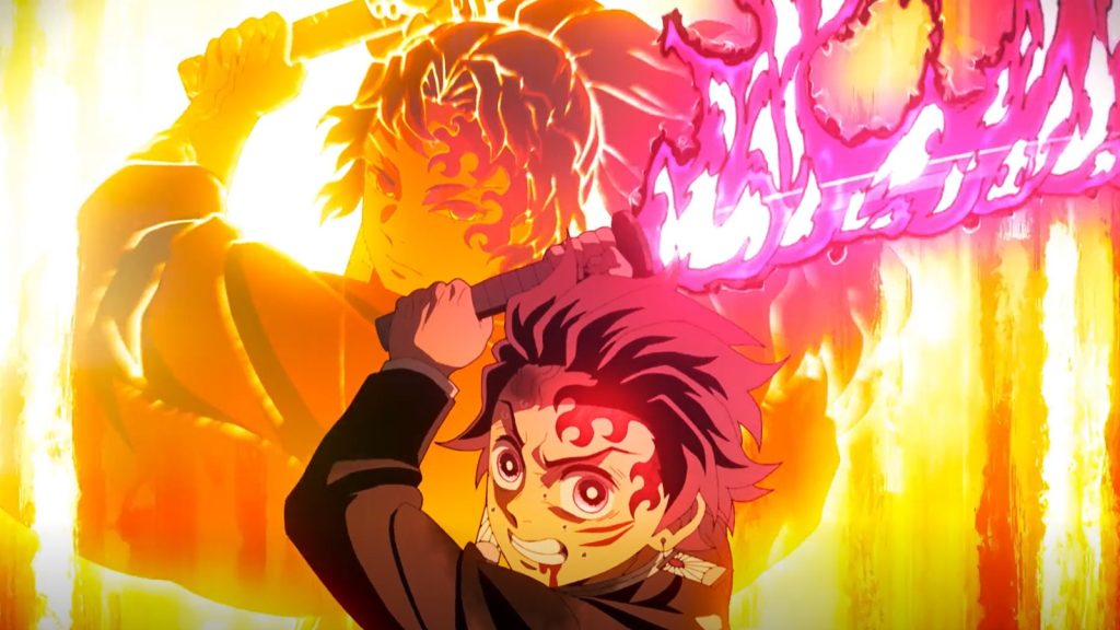 Tanjiro vs Upper Moon 4 in Demon Slayer.