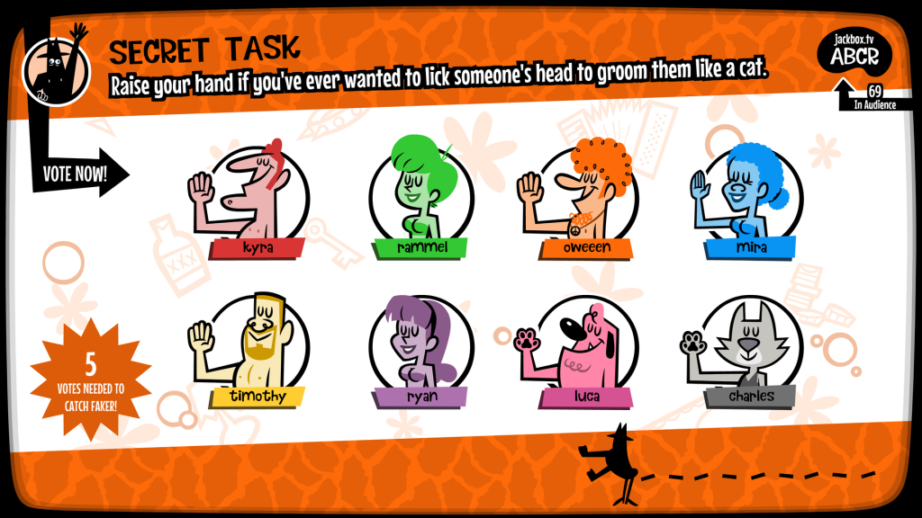 An image of different avatars raising their hands in The Jackbox Naughty Pack. 