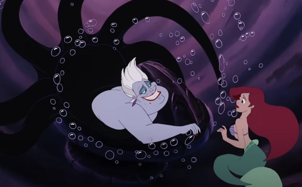 A still featuring Ursula and Ariel from The Little Mermaid (1989). 