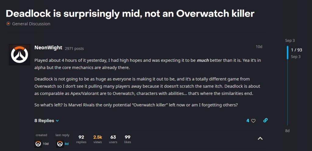 A screenshot from a Blizzard Forum discussion.