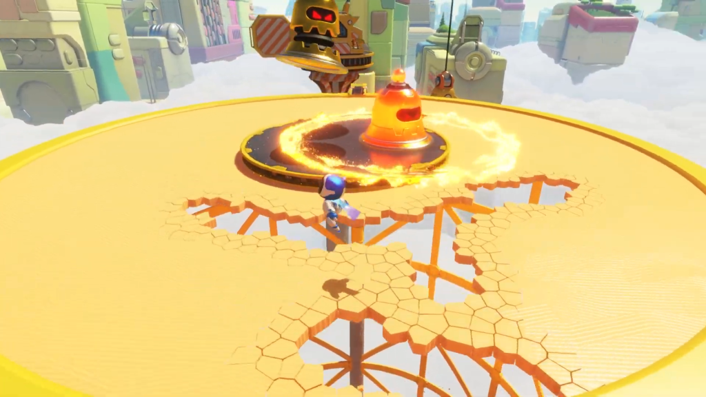 An image of the Crumble Rumble 3 Collectible Locations from Astro Bot.