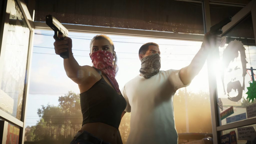 Jason and Lucia rob a store in the GTA 6 trailer.