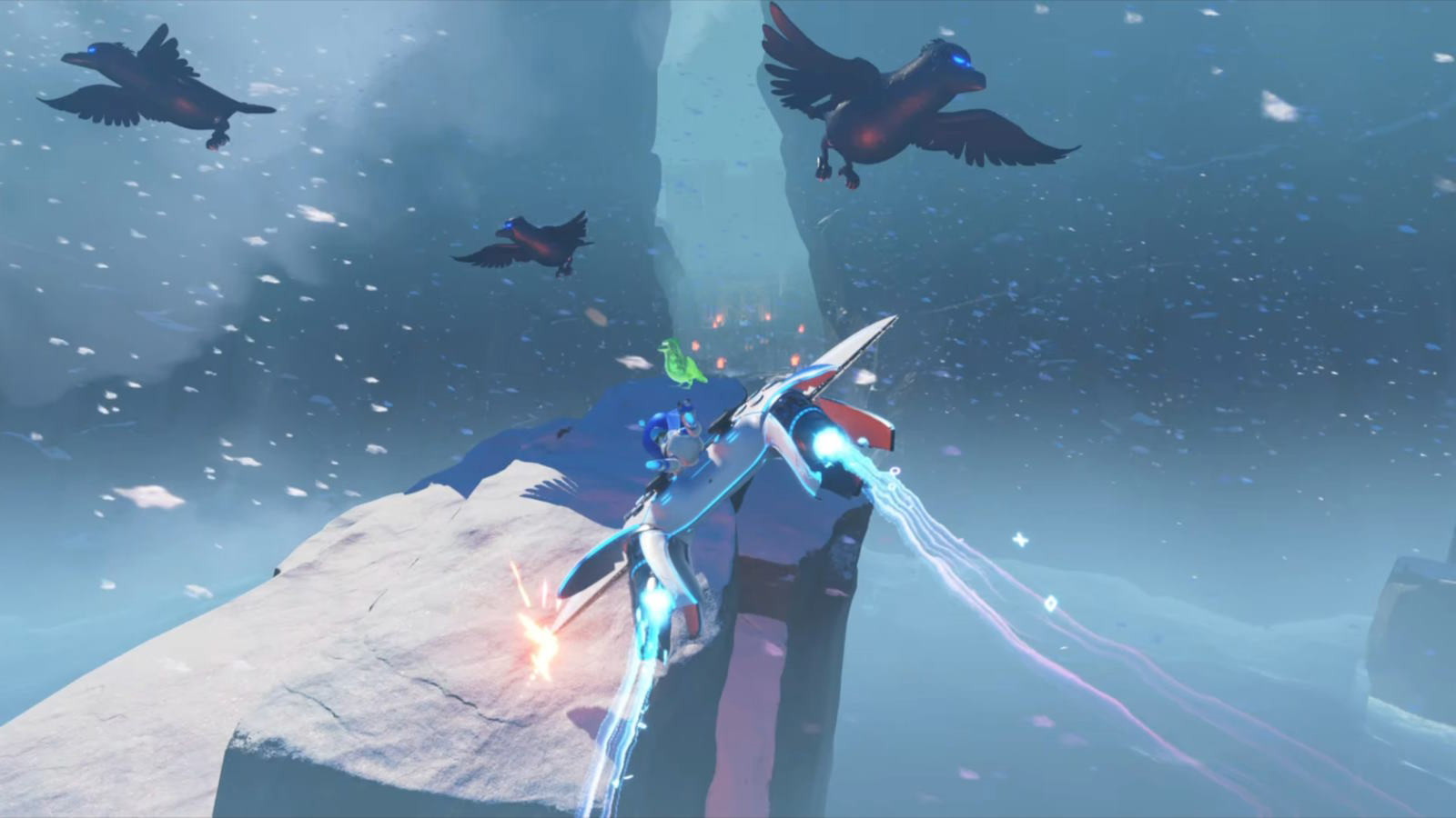 Tilt your controller to the left as you fly into the level to destroy the first raven.