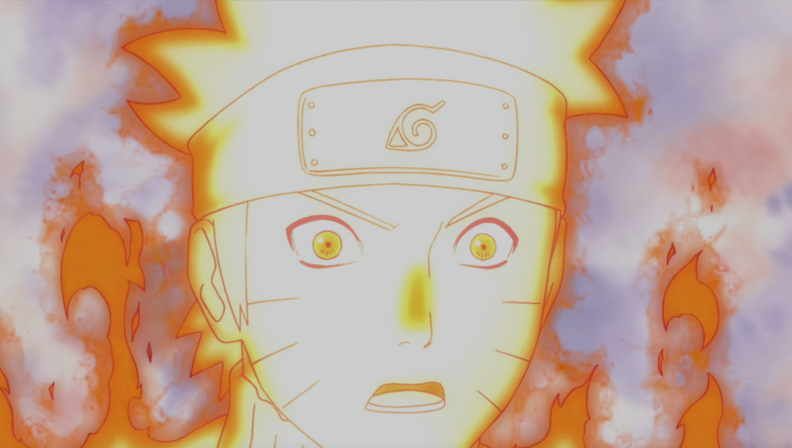 Naruto has yellow aura all around him and he looks surprised 