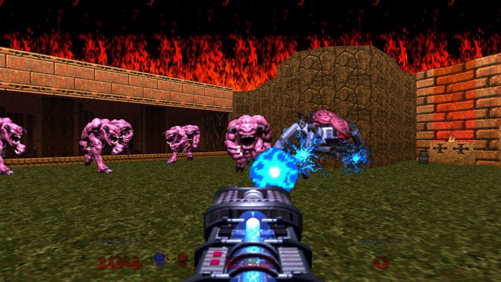 A gameplay screenshot from Doom 64, an enhanced version of the original game released on the Nintendo 64 in 1997.