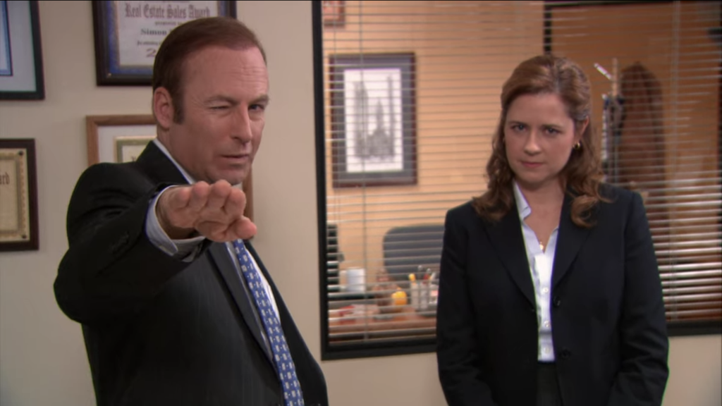 The Office - Bob Odenkirk and Jenna Fischer in episode - Moving On