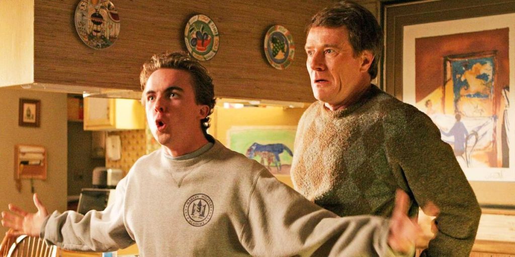 Frankie Muniz (Malcolm) and Bryan Cranston (Hal) on Malcolm in the Middle | Credits: Satin City/Regency Television/Fox Television Studios