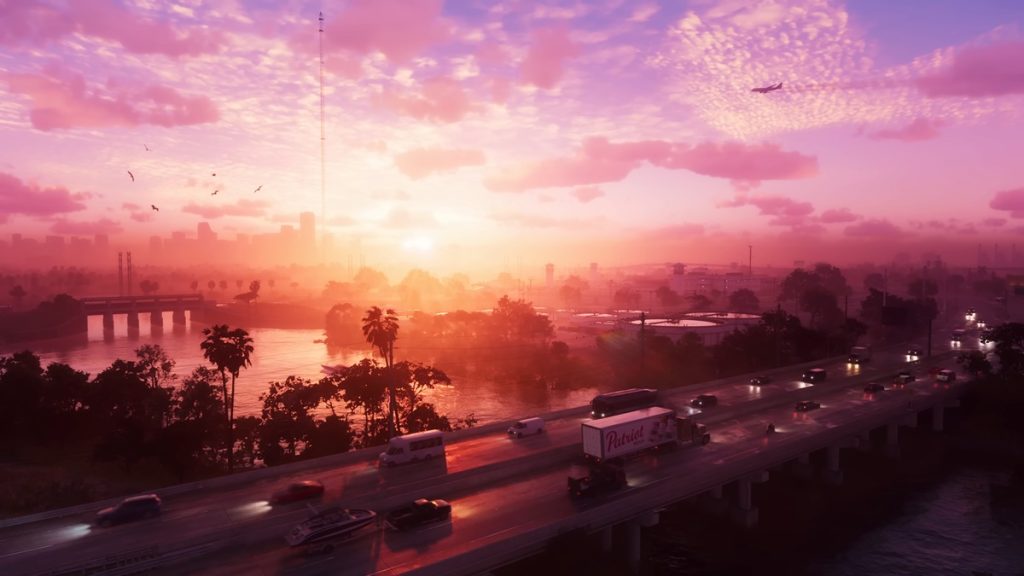 A beautiful and vibrant sunset time picture of Vice City in GTA 6.