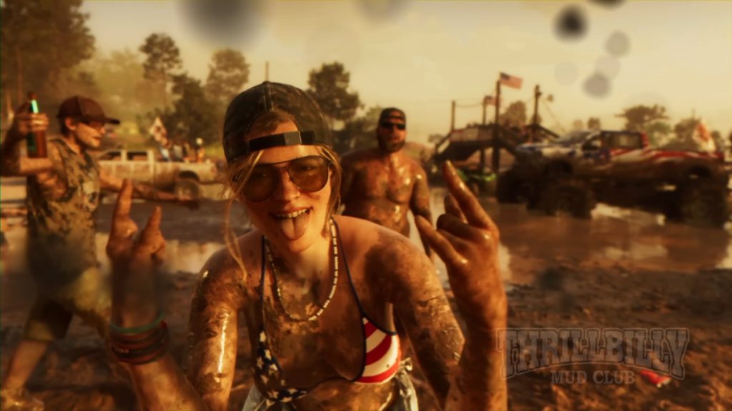 A closeup of a woman posing in mud from GTA 6's first trailer.