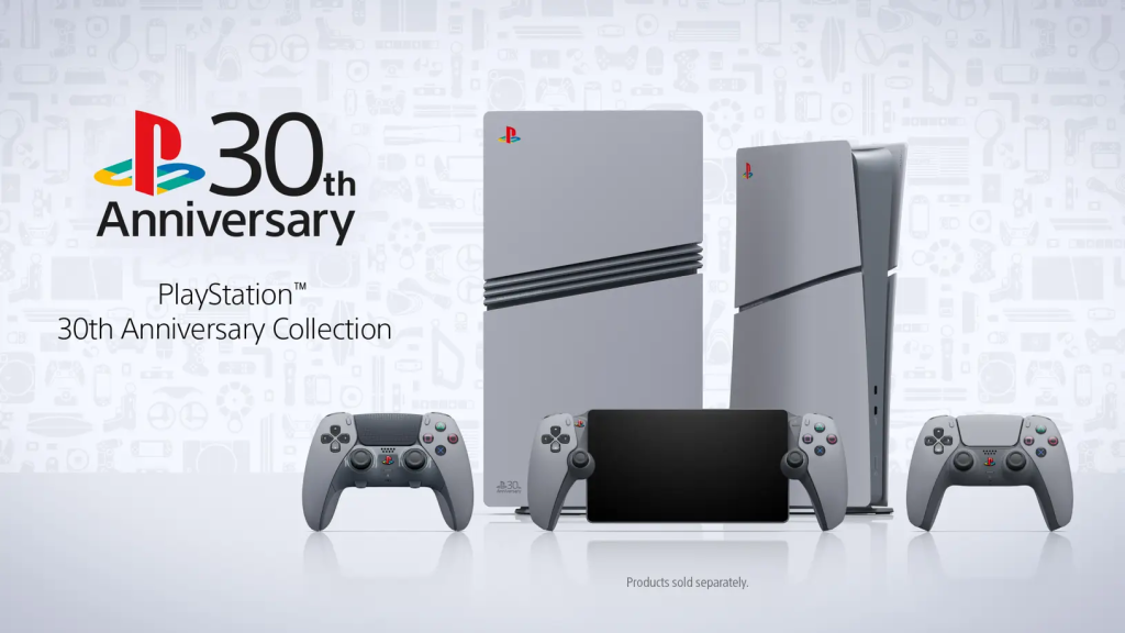 An image of all the 30th Anniversary limited edition PlayStation products.