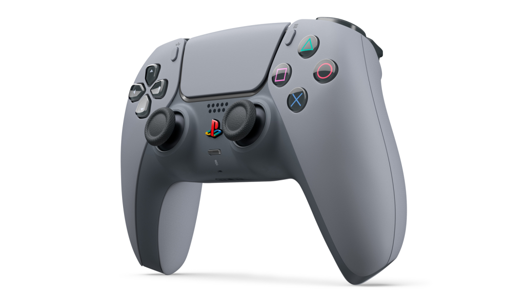 the image shows 30th anniversary version of PlayStation controller