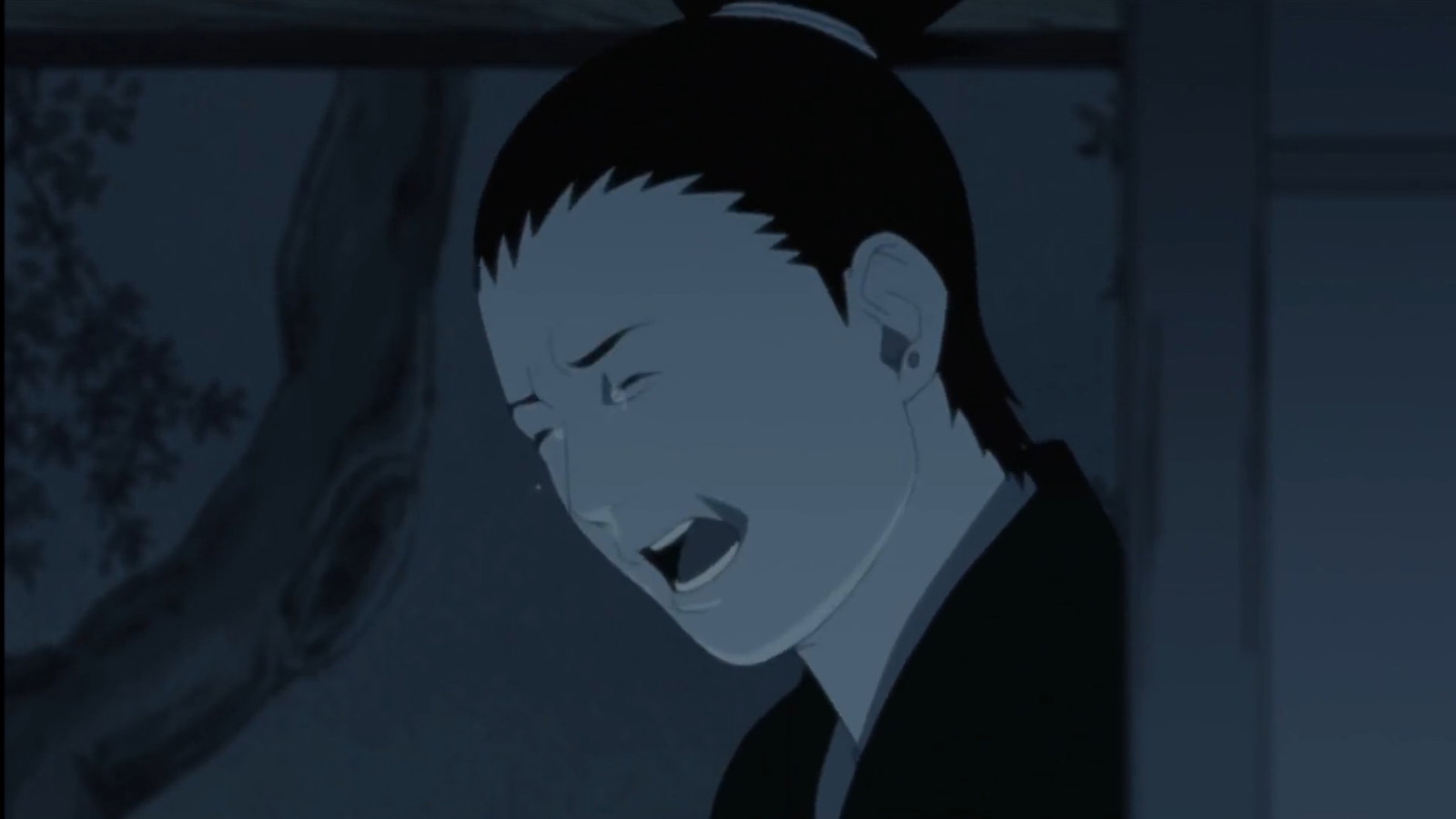 Shikamaru has tears in his eyes and he looks like a child in Naruto Shippuden 