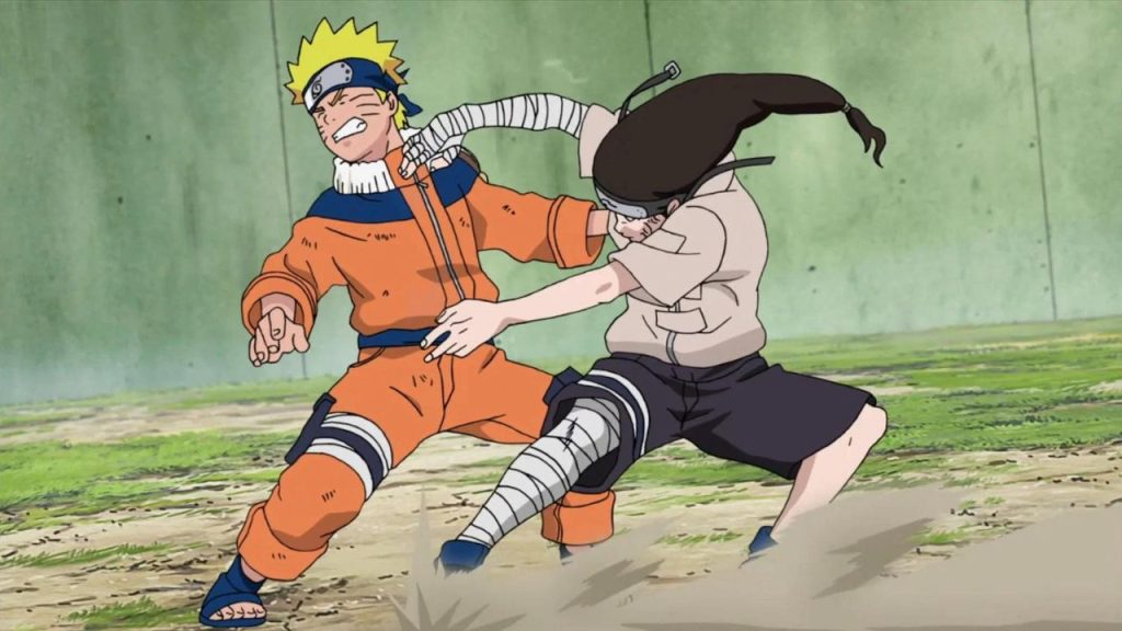 Naruto fighting against Neji in the Chunin Exam arc