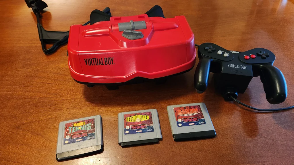 The Virtual Boy from Nintendo with three games.