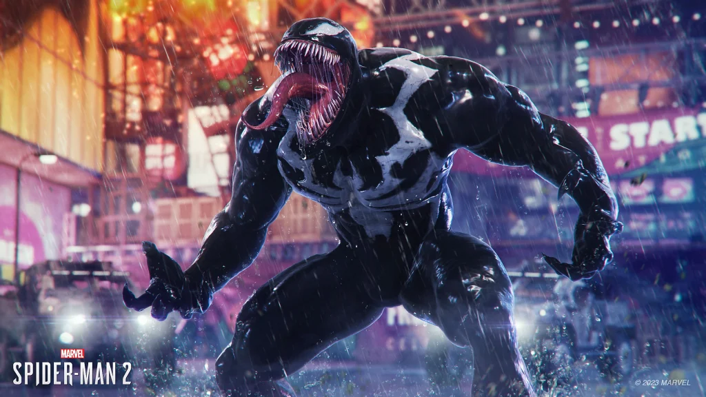 A still from Spider-Man 2, featuring Venom.