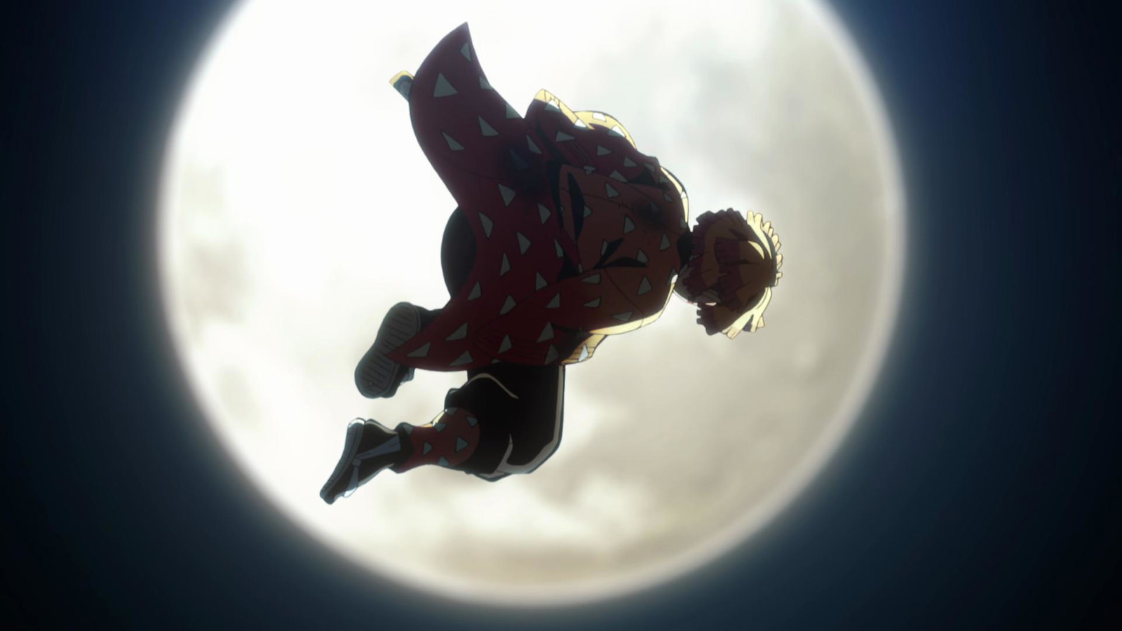 Zenitsu can be seen against the moon in Demon Slayer anime