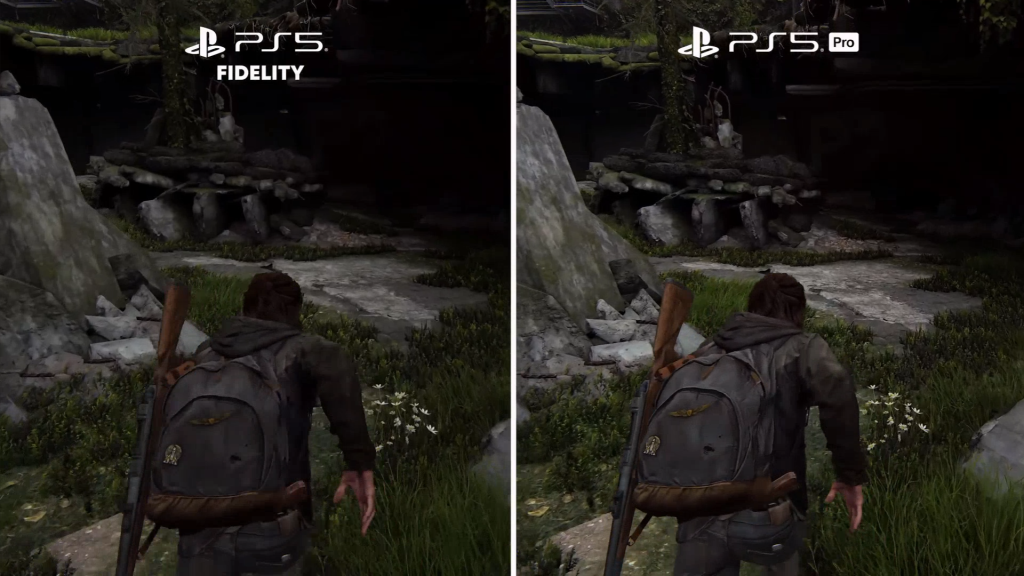 The Last of Us Part II Remastered comparisions between the PS5 on Fidelity mode versus the PS5 Pro.