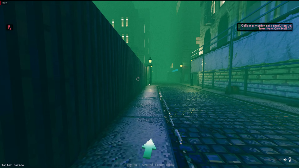 An in-game screenshot of Shadows of Doubt showing the game's world.