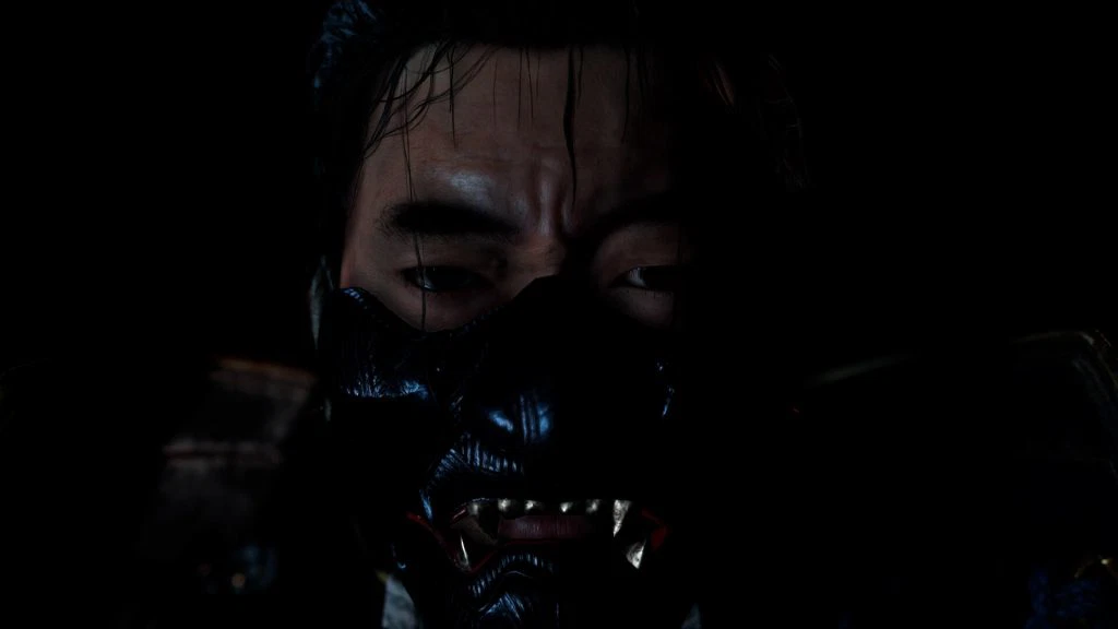 Close up of the iconic Ghost of Tsushima mask.