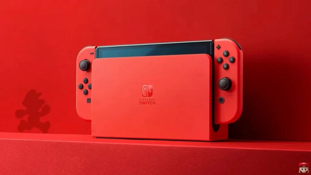 This image shows a red variant of Nintendo Switch 