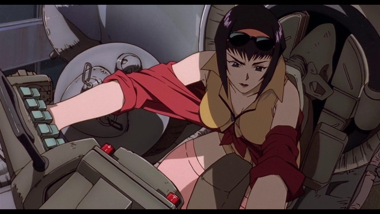 Faye Valentine is controlling a spaceship in Cowboy Bebop anime 