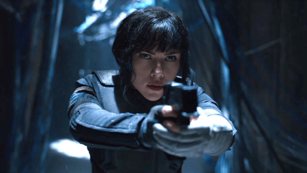 Scarlett Johansson as Major Motoko Kusanagi in Ghost in the Shell.