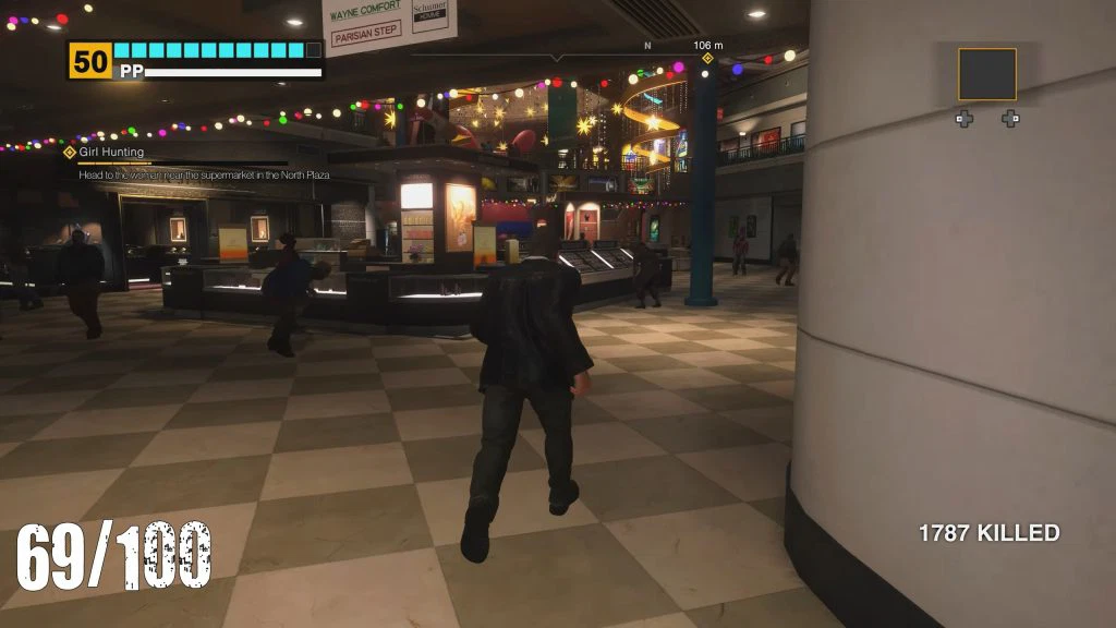 An in-game screenshot of Deadrising Deluxe Remaster heading towards the Fine Cut jewellery shop.