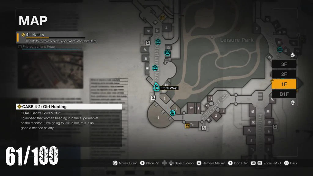 An in-game screenshot of Deadrising Deluxe Remaster's map showing the location of Wonderland Plaza.