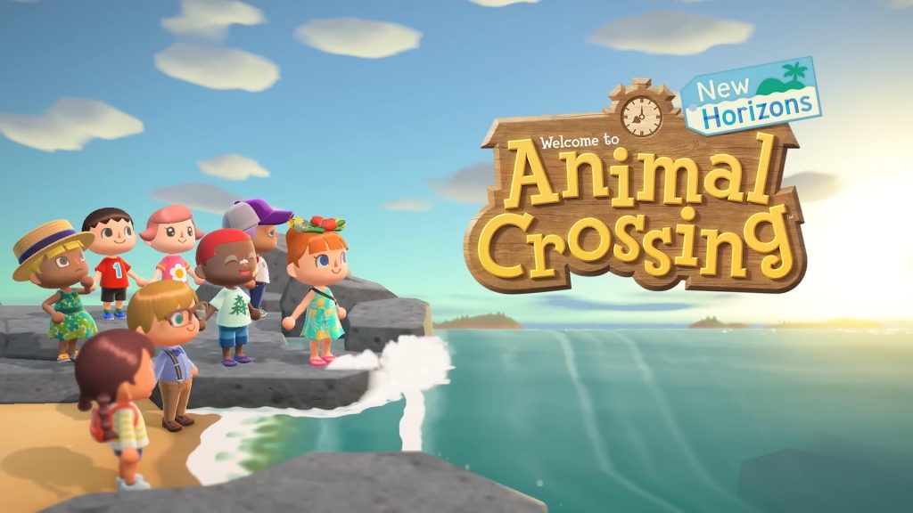 Animal Crossing: New Horizons promotional image, featuring several game characters standing on the beach.